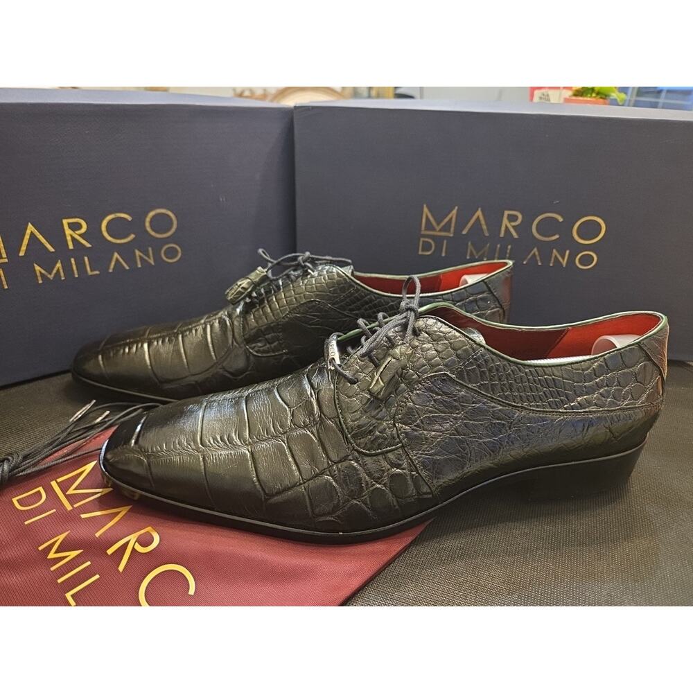 Marco Di Milano Fitipaldi Olive Genuine Alligator Skin Derby Dress Shoes Us 12M